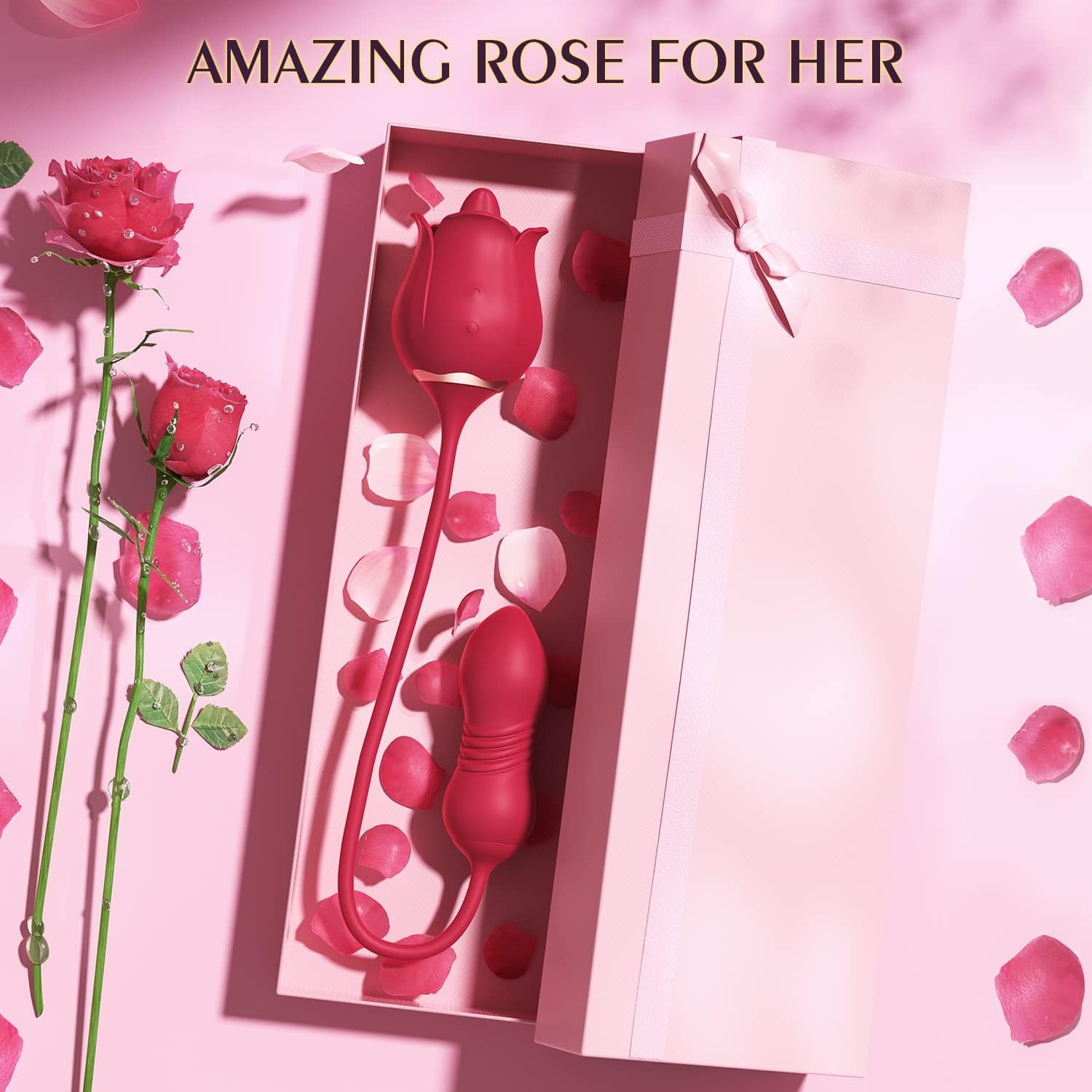 Hapmen - Rose Toy Vibrator Female Telescopic Egg Jumping  Tongue Licker Sex Toys