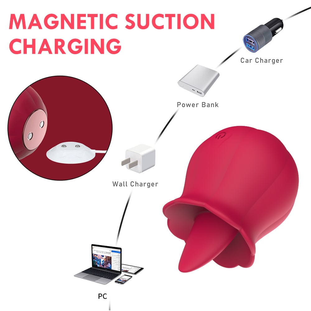 Hapmen -10 Speeds Vibrating Rose Shape Tongue Licking Vibrator For Women