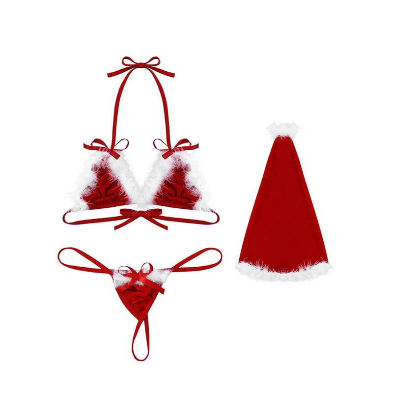 Hapmen - Christmas Set Women Sexy Lingerie Red Babydoll Lace Dress Sleepwear Costume