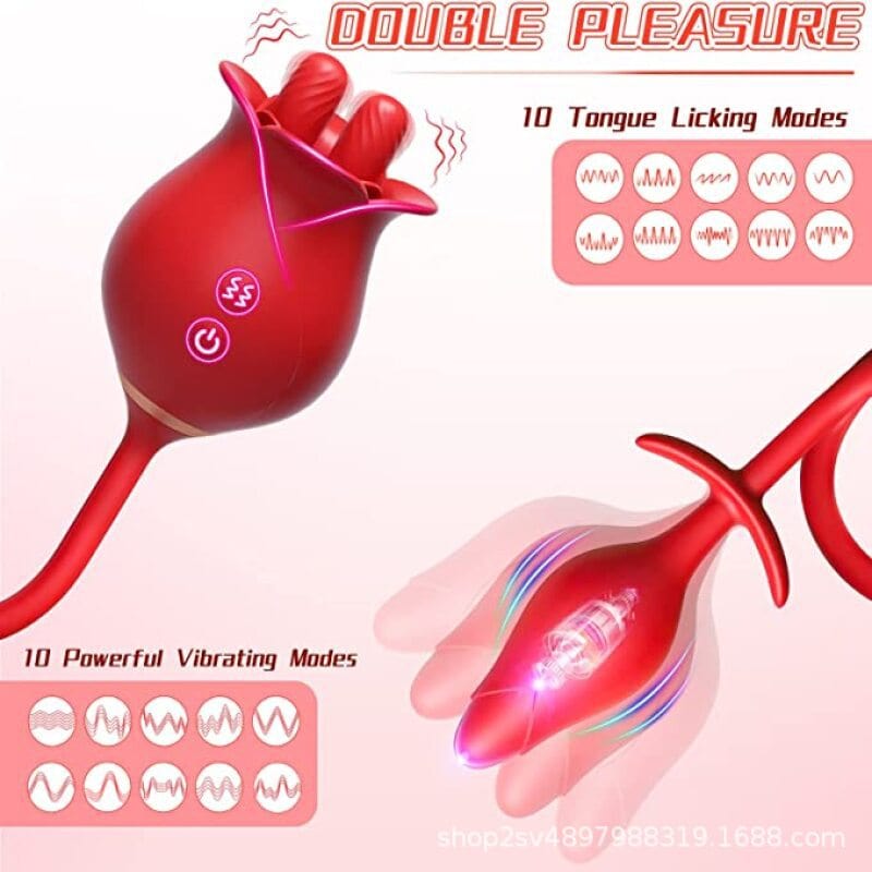 Hapmen - Romeo Double-pistil Tongue-licking Rose Toy With Vibrating Anal Plug
