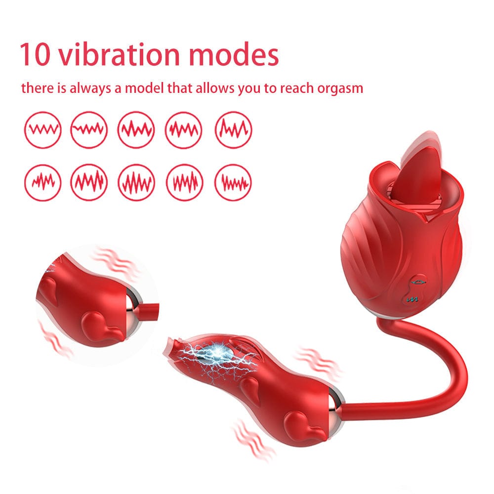 Hapmen - New Rose Double Head Tongue Licking Vibration Jump Egg For Women