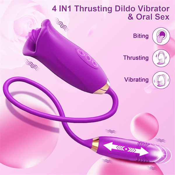 Hapmen - Rose Muncher Rose Kiss Tongue Vibrator With Thrusting Dildo Vibrator