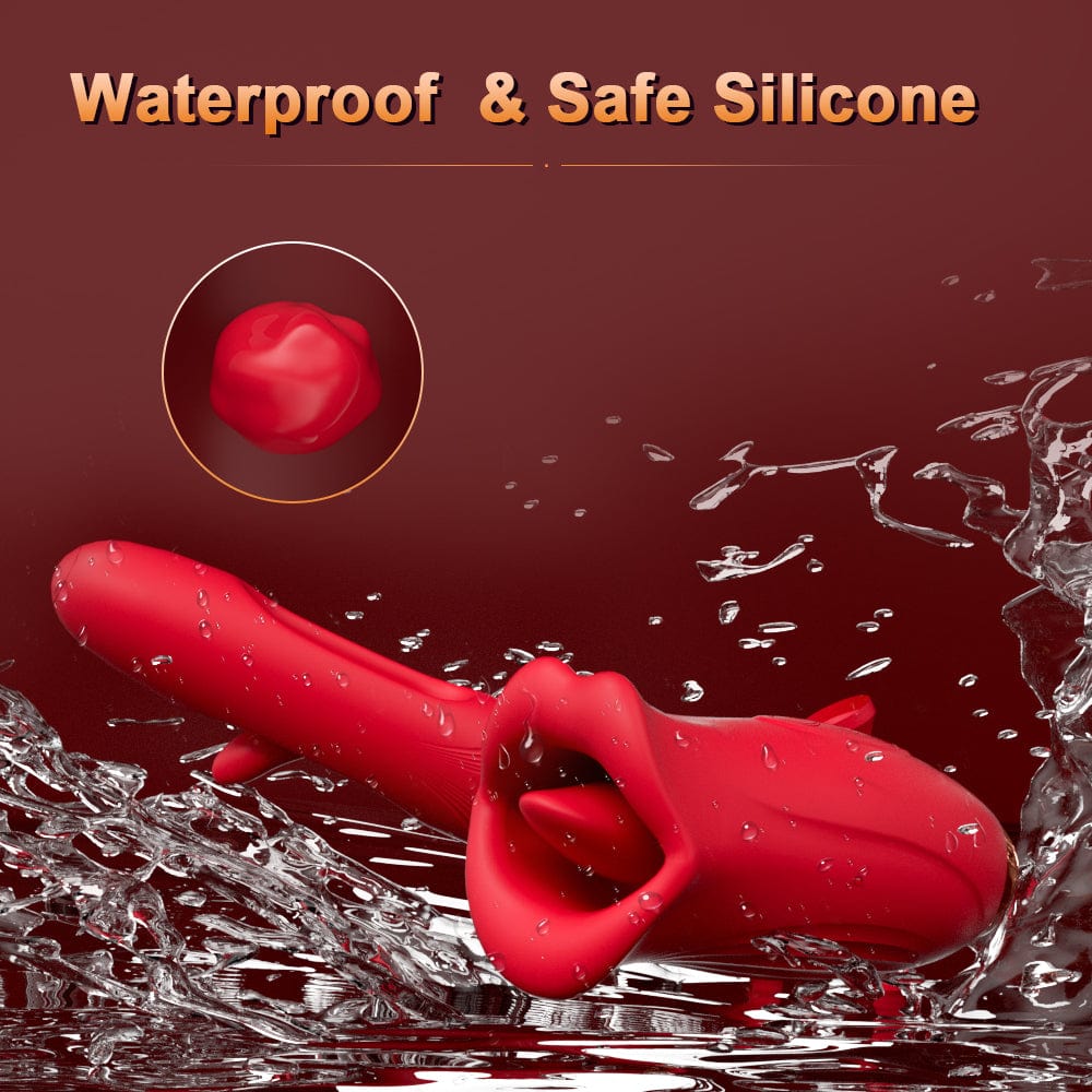 Hapmen - Rose Muncher Lip Tongue Suction Vibrator With Patting Dildo Vibrator