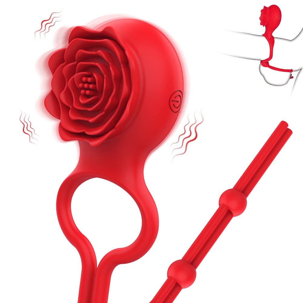 Hapmen - Rose Ring Locking Vibrating Penis Ring Couple Toy