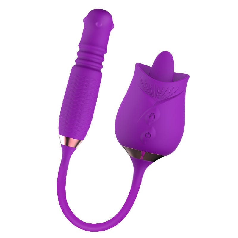 Hapmen - Purple Rose Toy Rotating Pearls Telescopic Tongue-licking Vibrator