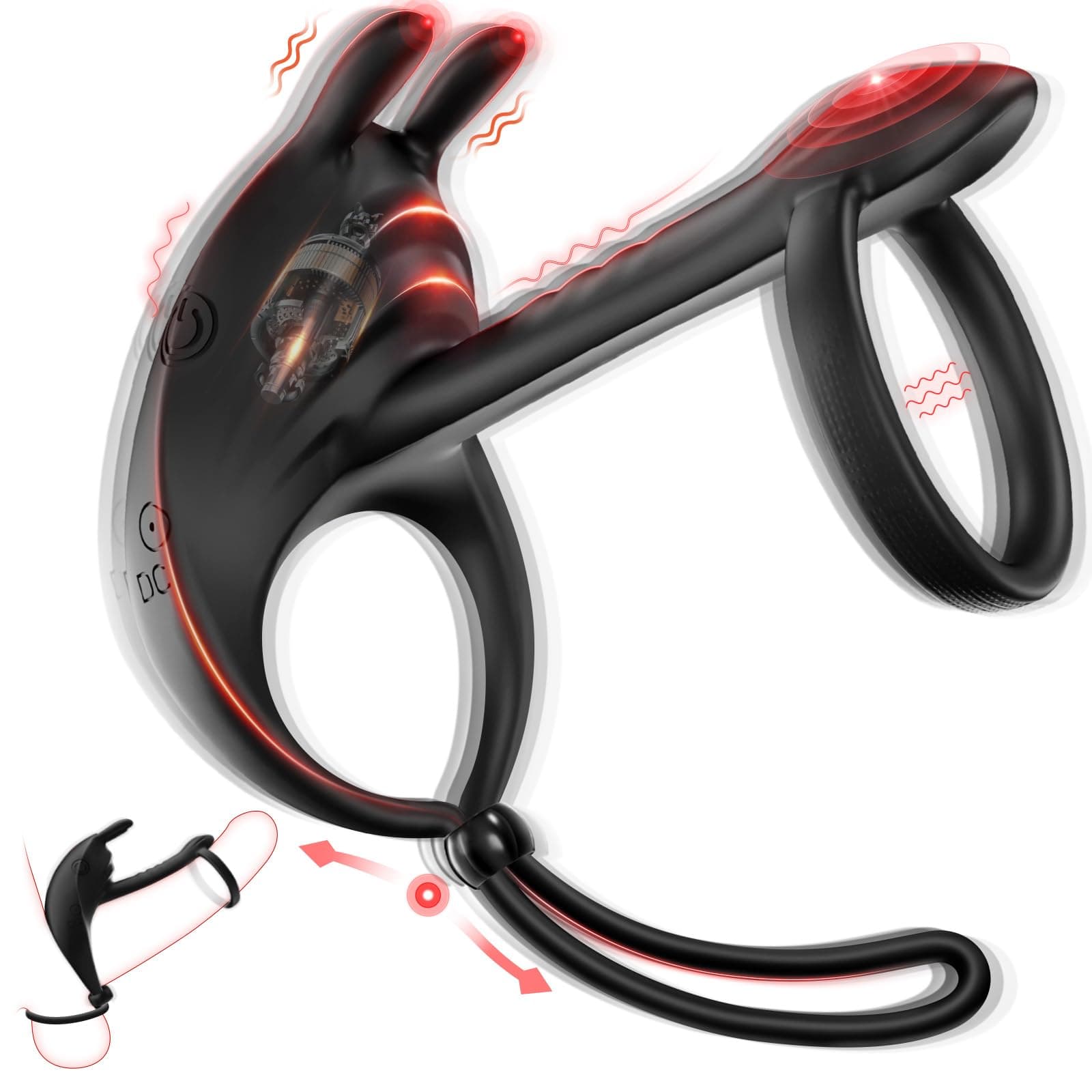 Hapmen -Bunny RIng Vibrating Cock Ring with 2 Penis Ring Penis Sleeve Mens Sex Toys