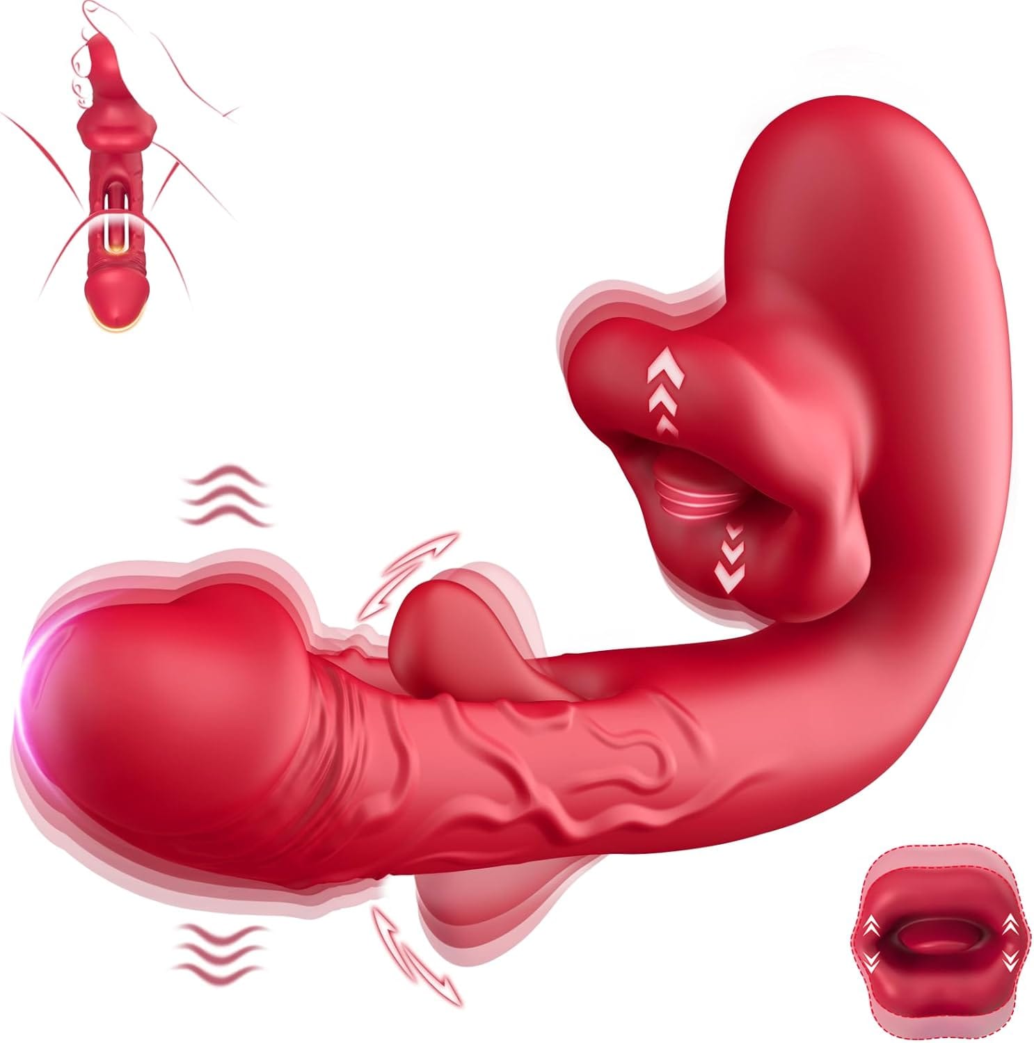 Rose Muncher 3-in-1 G Spot Vibrator Dildo with 10 Flapping &amp; Vibrating &amp; Licking Biting Modes